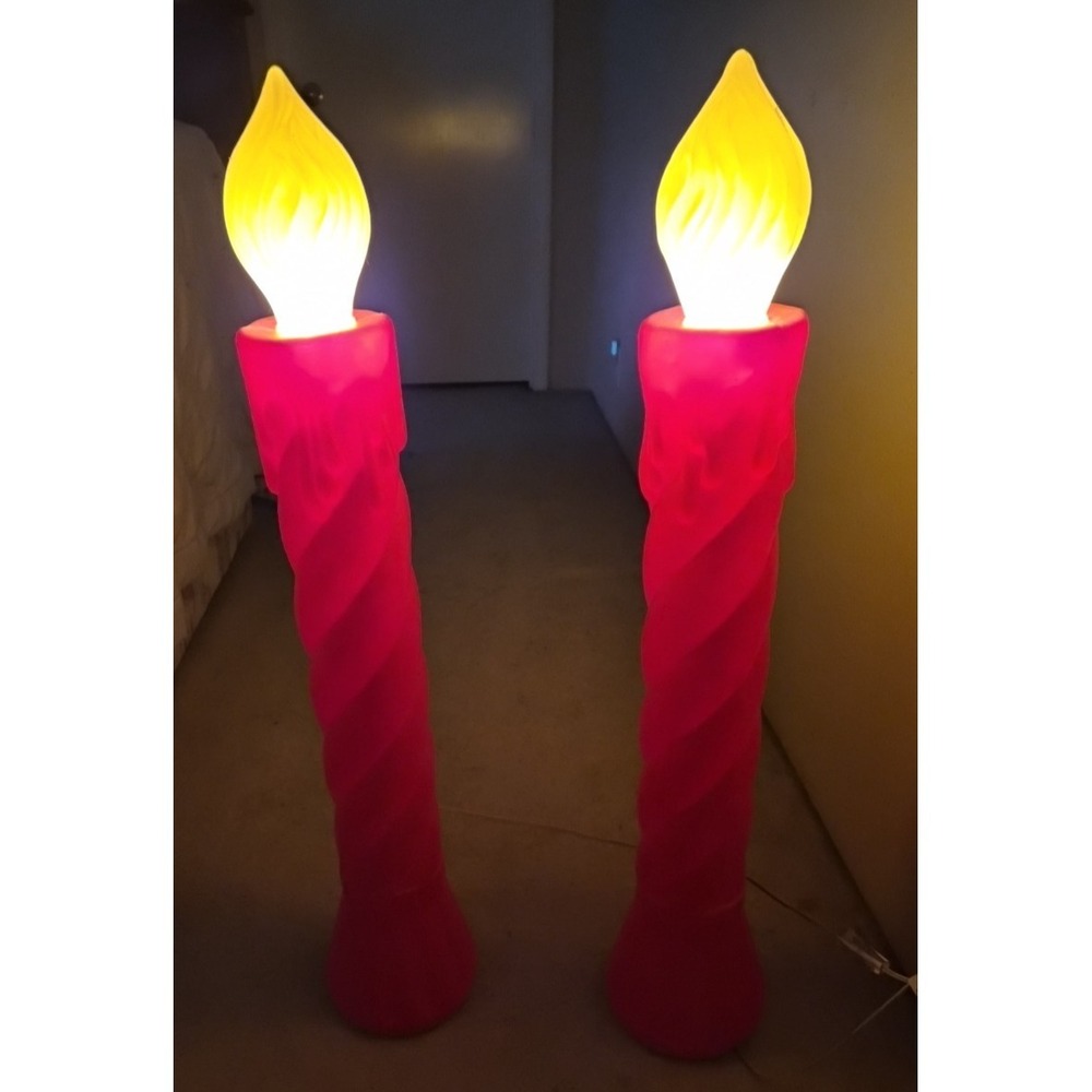 2 Vintage‎ Christmas  35" Made from Union,  Burning Red Twist Blow Mold Candle